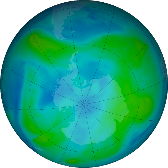 Antarctic ozone map for 15 February 2017